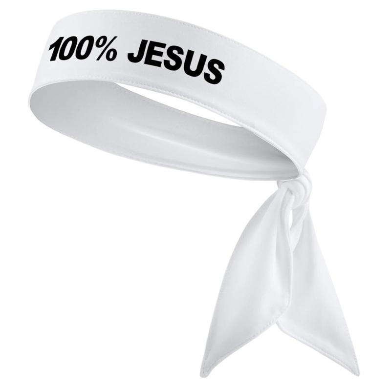 100% Jesus Headband - 100 Percent Jesus Sports Head Tie Headband Soccer Fútbol Football White Black Athletics Fitness Stretch Sweatband Ninja Tie Bandana - B3 U ATHLETICS