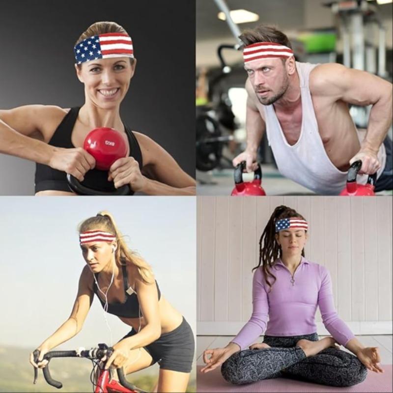 Unisex's American Flag Print Sports Headband, Sweatband for Men & Women, Breathable Non-slip Headband for Outdoor Sports