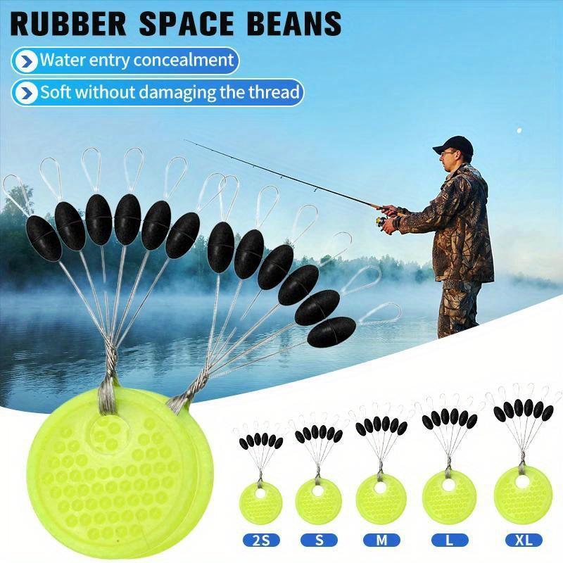 Rubber Silicon Space Bean, 10 Groups Sea Carp Fly Fishing Black Rubber Oval Stopper, Float Fishing Carp Stopper Bobber