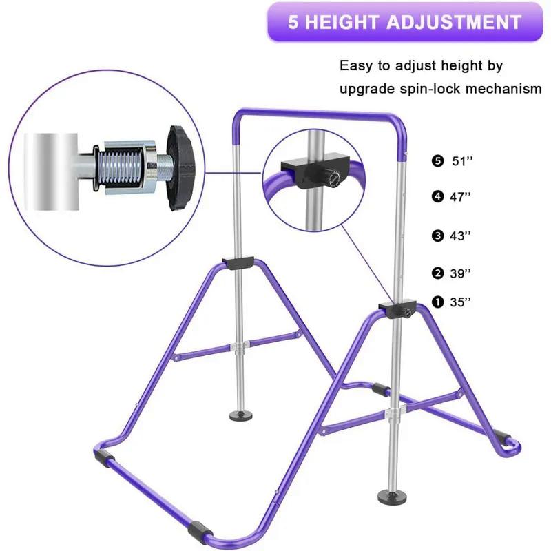 Gymnastic Bars for Kids with Adjustable Height, Folding Gymnastic Training Kip Bar, Junior Expandable Horizontal Monkey Bar