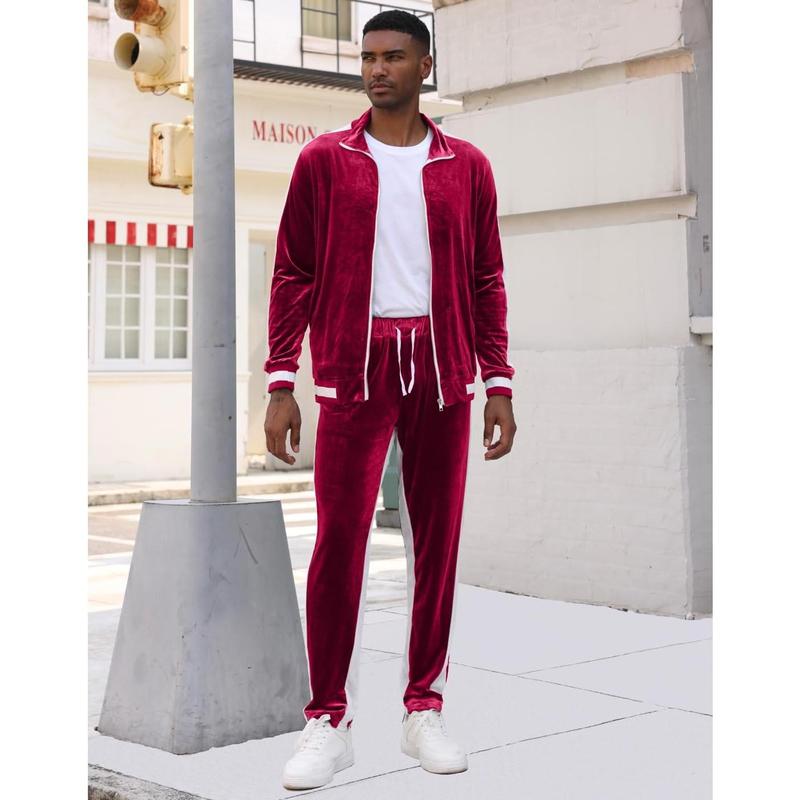 Velour Tracksuit Sweatsuit Velvet:Men's Jogging track suit 2 Pieces Set Zip Up Sweatshirts Jacket Pants With Pockets