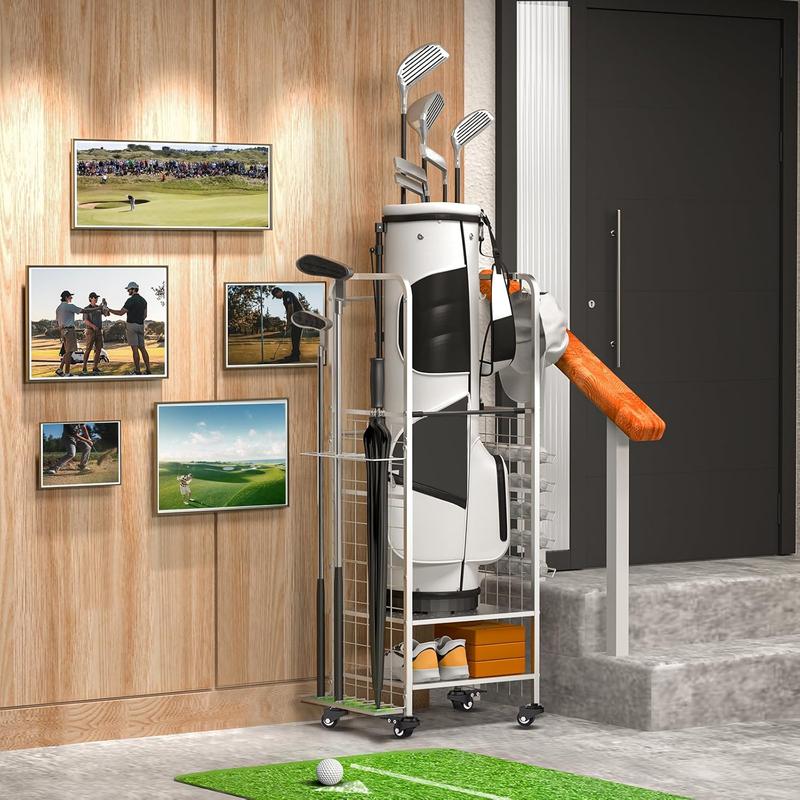 Golf Bag Storage Garage Organizer,Golf Bag Organizer, Golf Club Rack and Golf Equipment Accessories Rack, Golf Bag Stand for Garage, Club, Shed, Basement