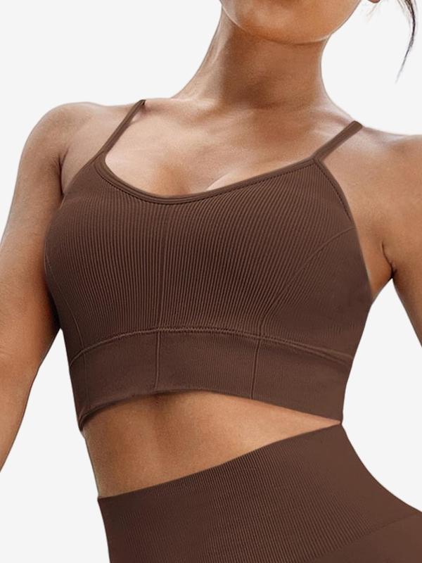 Women's Solid Criss Cross Backless Sports Bra, Breathable Comfortable Ribbed Wireless Sports Bralette, Ladies Sportswear for Indoor Outdoor Wear, Workout Sets for Women, Summer Outfits 2024, Gym Clothes, Bras for Women