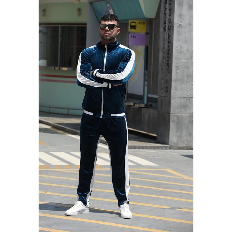 Velour Tracksuit Sweatsuit Velvet:Men's Jogging track suit 2 Pieces Set Zip Up Sweatshirts Jacket Pants With Pockets