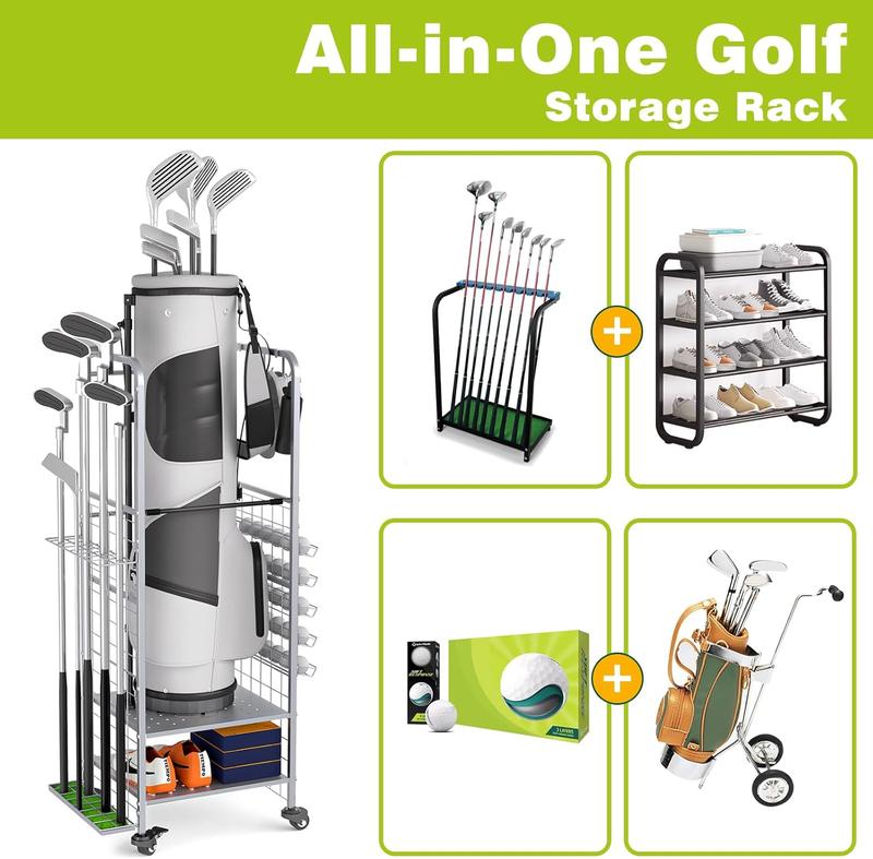 Golf Bag Storage Garage Organizer,Golf Bag Organizer, Golf Club Rack and Golf Equipment Accessories Rack, Golf Bag Stand for Garage, Club, Shed, Basement