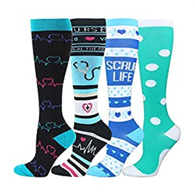 Sports Socks 4pcs Mixed Pattern Breathable Knee High Socks for Women&Men, Sports Socks for Athletic, Soccer, Daily, Running, For Fall Deals, For Halloween