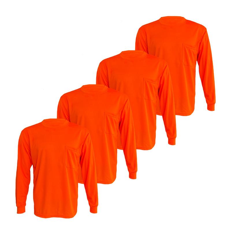 4 SHIRT PACK Hi Vis Long Sleeve Safety Shirt, Quick Dry 100 % Polyester Birdeye mesh   Ultra lightweigh shirt Reflective Thin Pullover Long sleeves ( 4 SHIRTS PER ORDER)