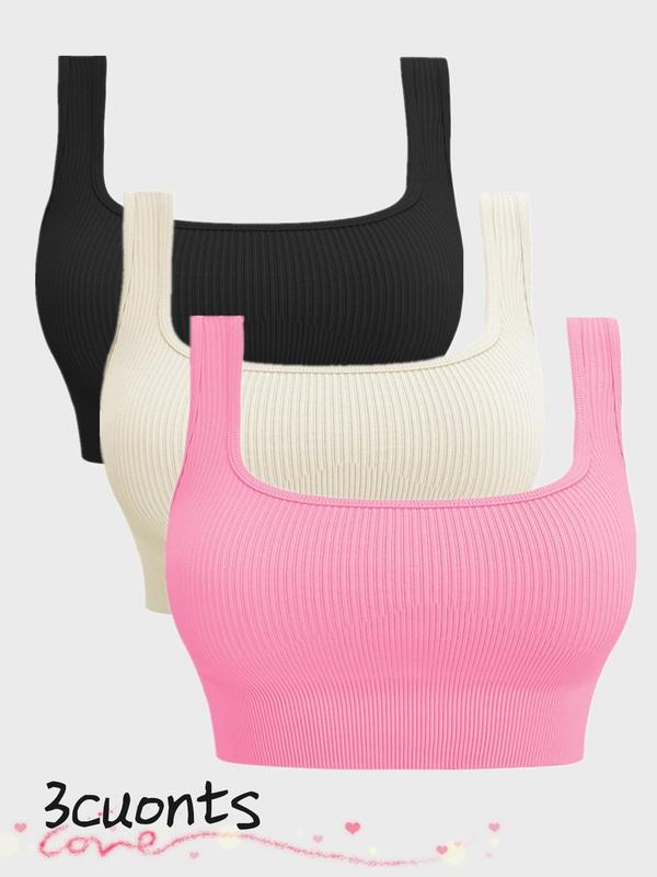 Women's Solid Backless Sports Vest, Workout Tops, Breathable Comfortable Square Neck Sports Top for Yoga Gym Workout, Ladies Gym Tops Sportswear for All Seasons