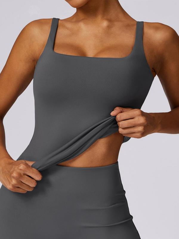 Women's Plain Square Neck Sports Vest, Sporty Quick Drying Seamless Cami Top, Gym Clothes, Sports Tops for Ladies, Ladies Sportswear