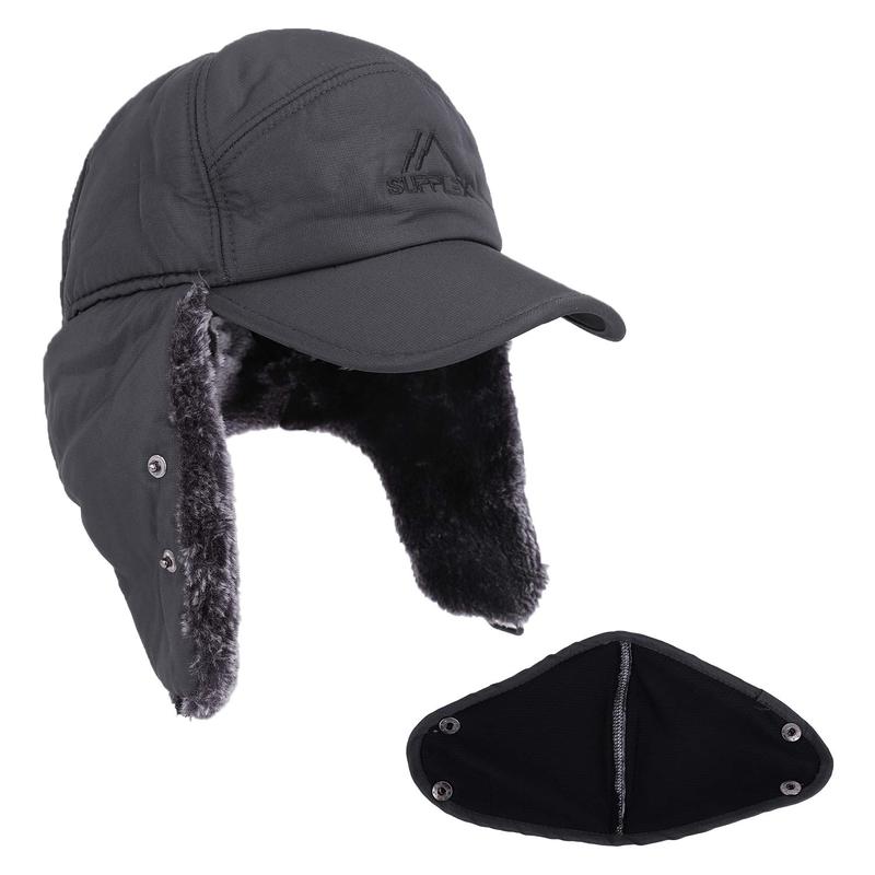 Men's Winter 3 in 1 Thermal Fur Lined Trapper Hat with Ear Flap Full Face Warmer Cover Windproof Cycling Motorcycle Headwear with Removable Mask