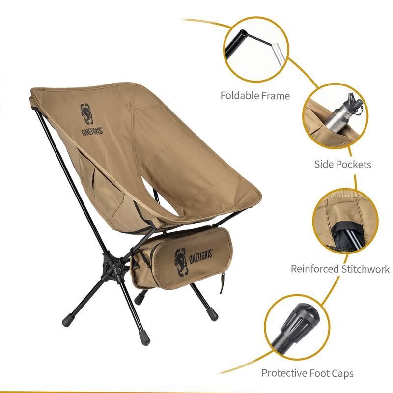 Onetigris Gadgets Portable Camping Chair , 330 Lbs Capacity, Heavy Duty Compact Folding Chair for Camping Hiking Gardening Travel Beach Picnic Lightweight