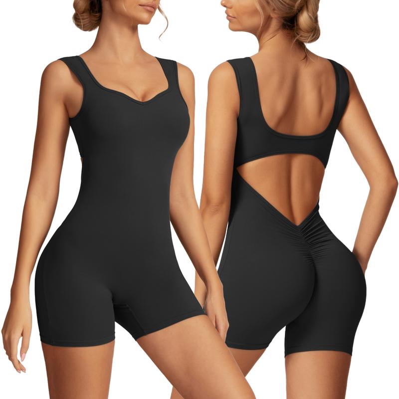 OEAK Sweetheart Collar Sleeveless Jumpsuit Women Overalls Workout Sexy V Waist Scrunch Control Bodycon Scrunch Butt Yoga Romper