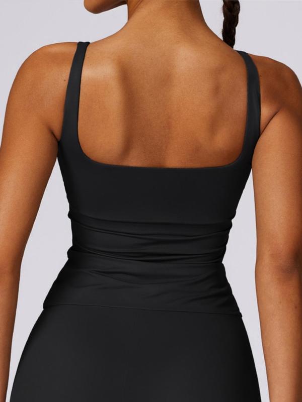 Women's Plain Square Neck Sports Vest, Sporty Quick Drying Seamless Cami Top, Gym Clothes, Sports Tops for Ladies, Ladies Sportswear