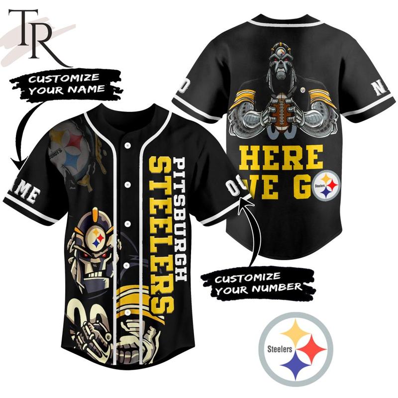 Pitsburgh Steelers Here We Go Baseball Jersey Halloween Horror Movie Characte Shirt, Scarry Movie Shirt, Unisex 3D Top Men Shirt, Halloween Gifts