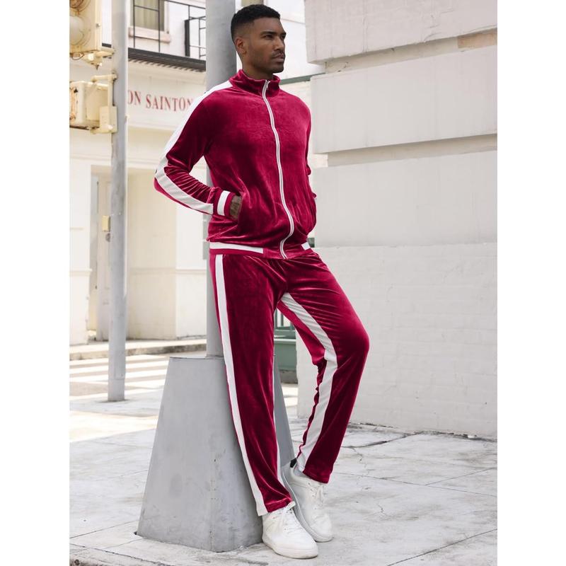 Velour Tracksuit Sweatsuit Velvet:Men's Jogging track suit 2 Pieces Set Zip Up Sweatshirts Jacket Pants With Pockets