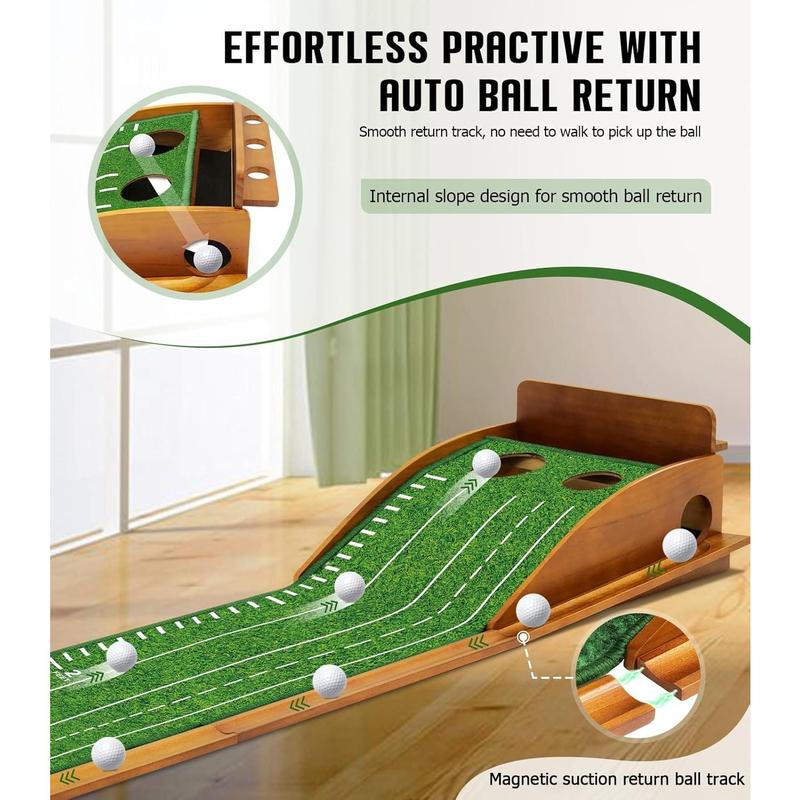 Indoor Outdoor Golf Putting Mat with Durable Wooden Base & Automatic Ball Return, Luxurious Velvet Surface with Lay-Flat Technology - Perfect for Home or Office Practice.