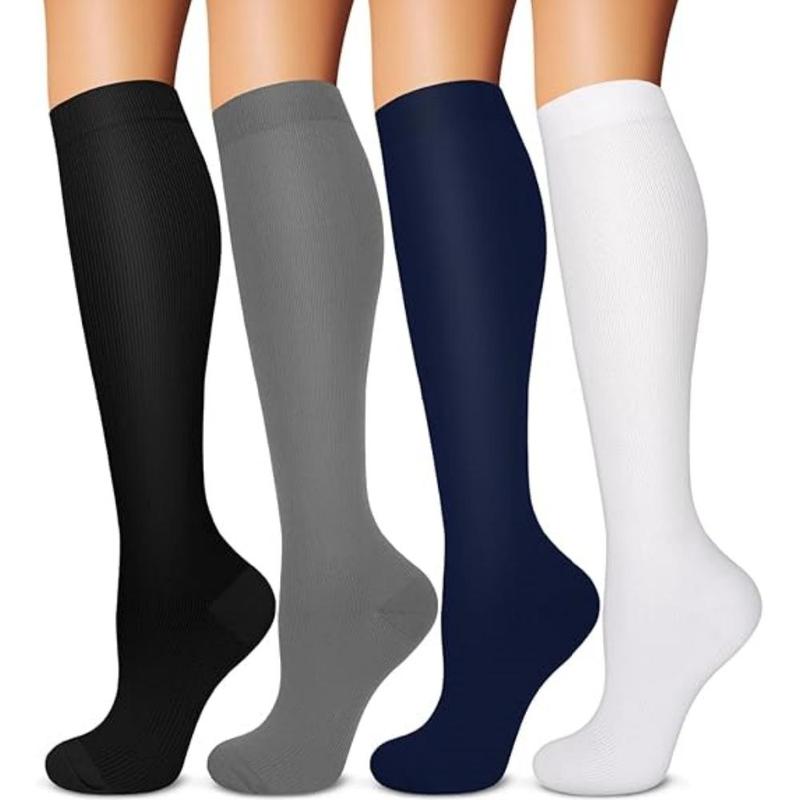 Compression Socks, 4 Pairs Unisex Athletic Socks for Running Flight Travel Cycling, Sports Socks for Men & Women, Christmas Gift