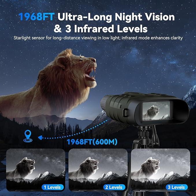 4K Ultra-Clear Night Vision Goggles - The Perfect Christmas Gift for Outdoor Enthusiasts: Adults' 3-in-1 Binoculars with Large Screen, Camera, and USB Rechargeable Battery