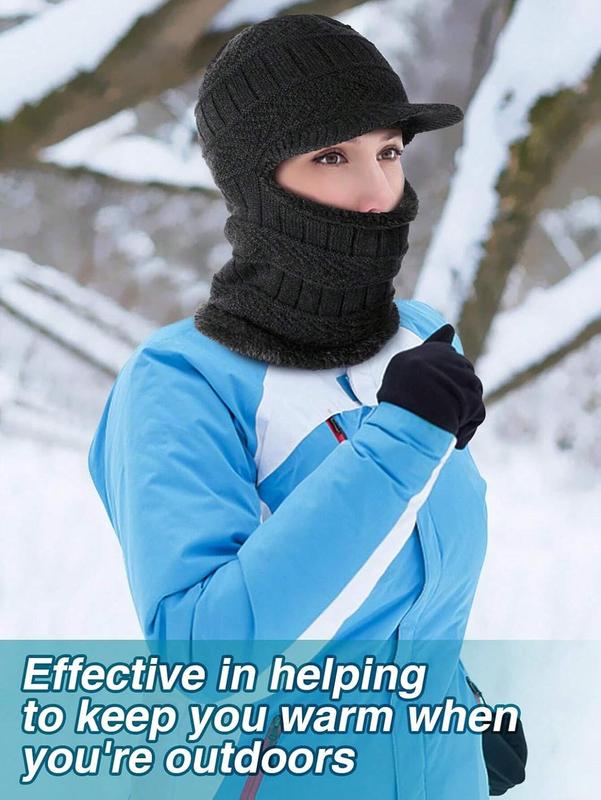 Winter Knitted Balaclava Beanie Hat Warm Cycling Ski Mask, Women Windproof Hood, Balaclavas Heavyweight Thermal Fleece