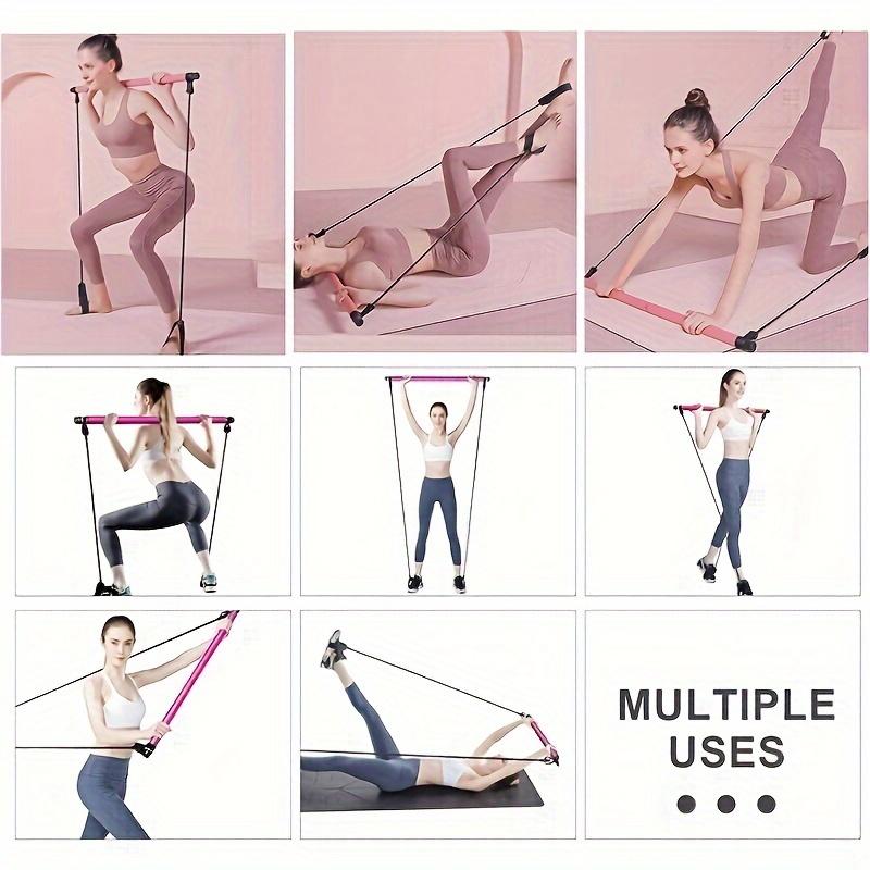 1 PCs Multifunctional Pilates Bar Kit-Portable Stainless Steel Exercise Stick with Resistance Band-Perfect for Full Body Workout, Yoga, Squat and Home Gym