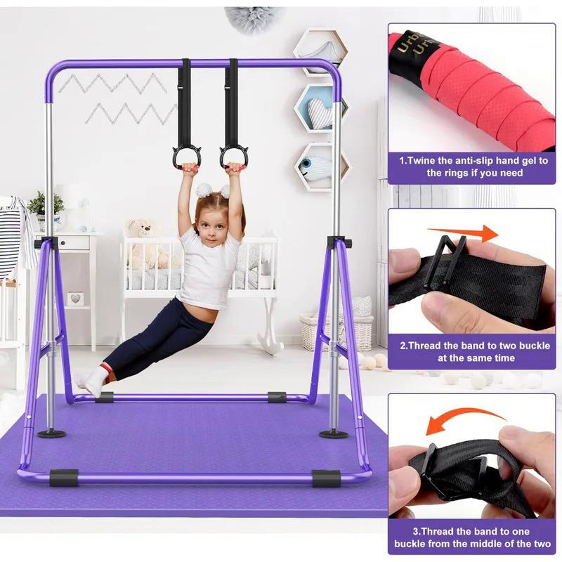 Gymnastic Bars for Kids with Adjustable Height, Folding Gymnastic Training Kip Bar, Junior Expandable Horizontal Monkey Bar