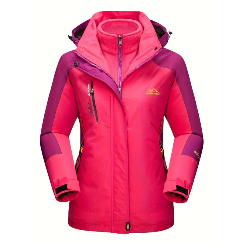 3-in-1 Water Resistant Women's Winter Coat Snow Ski Jacket Fleece Lined Parka Windproof Hiking Hooded Multi-pocket Winter Camping Parka Wear Resistant Snowboarding Warm Fleece Jacket