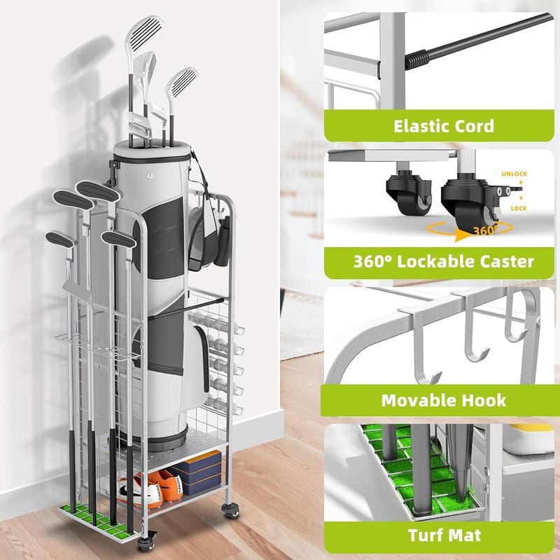 Golf Bag Storage Garage Organizer,Golf Bag Organizer, Golf Club Rack and Golf Equipment Accessories Rack, Golf Bag Stand for Garage, Club, Shed, Basement