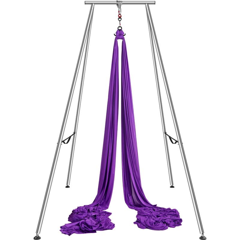 VEVOR Aerial Yoga Frame & Yoga Hammock, 9.67 ft Height Professional Yoga Swing Stand Comes with 13.1 Yards Aerial Hammock, Max 551.15 lbs Load Capacity Yoga Rig for Indoor Outdoor Aerial Yoga, Purple