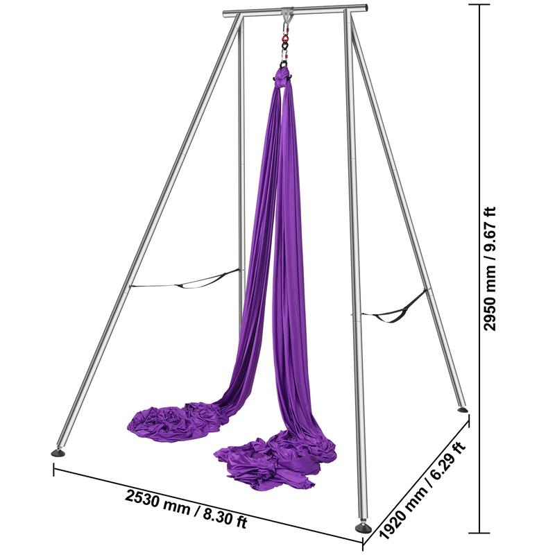 VEVOR Aerial Yoga Frame & Yoga Hammock, 9.67 ft Height Professional Yoga Swing Stand Comes with 13.1 Yards Aerial Hammock, Max 551.15 lbs Load Capacity Yoga Rig for Indoor Outdoor Aerial Yoga, Purple