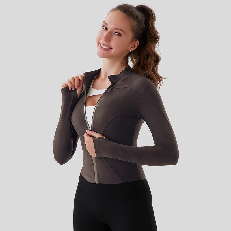 Women's Coffee Color Yoga Jacket - Slim-fit Sports Jacket