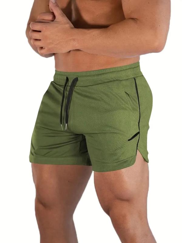 Men's Solid Drawstring Waist Split Hem Mesh Shorts, Regular Fit Casual Breathable Pocket Shorts for Summer, Men's Bottoms for Gym Workout Training Basketball