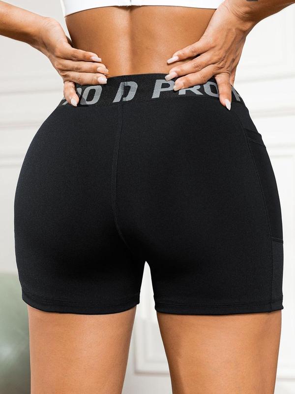 Women's Letter Tape High Waist Sports Gym Shorts, Casual Comfy Breathable Sports Shorts for Yoga Gym, Summer Clothes Women, Ladies Summer Sportswear