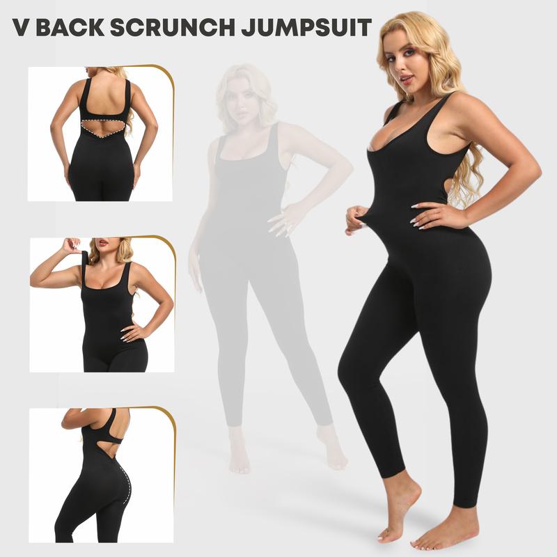 Soo Slick Sleeveless Scrunch Butt Yoga Jumpsuit: Backless, tummy control design with a stylish flared fit. Perfect for workouts and casual outings!