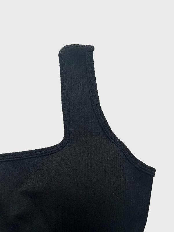 Women's Solid Backless Sports Vest, Workout Tops, Breathable Comfortable Square Neck Sports Top for Yoga Gym Workout, Ladies Gym Tops Sportswear for All Seasons