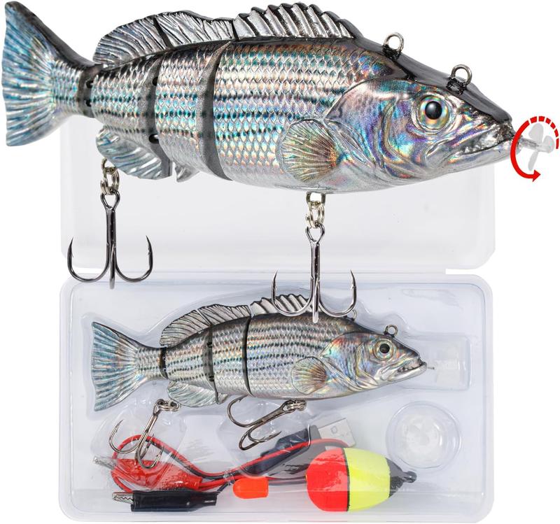 HADORAM Robotic Swimming Lure 5.1” Electric Fishing Lure 4 Segment Jointed Swimbait USB Rechargeable Robotic Lure for Bass Trout Pike