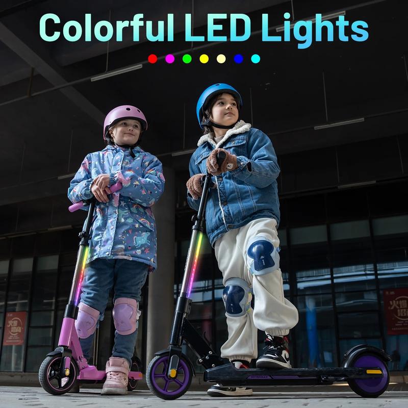 Scooter for Ages 6-12, 150W Motor Max Speed 9.3 MPH, 5 Miles Range, Colorful LED Lights, Foldable scooter