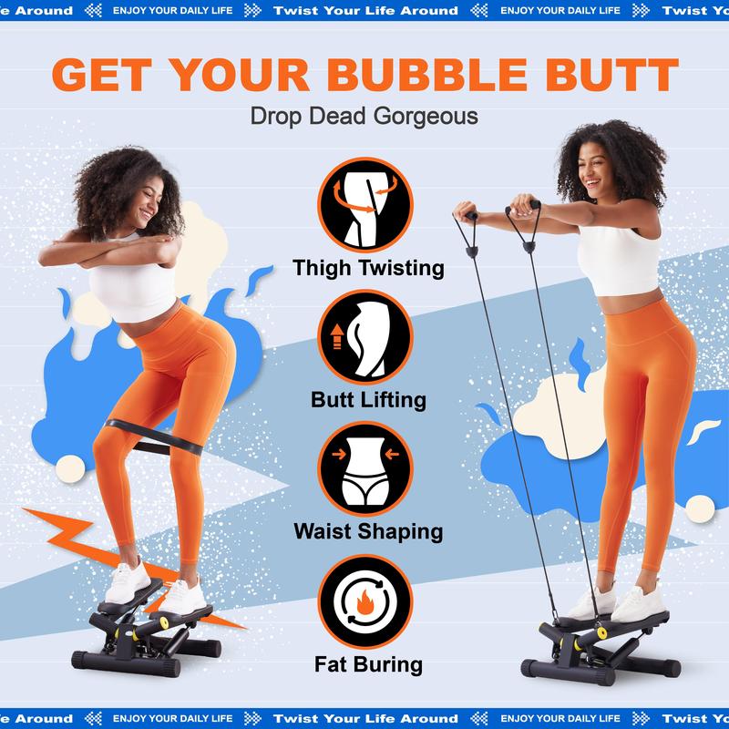 Ziwwvy Steppers for Exercises, Twisting Stepper for butt Lifting with Resistance Bands and 330Lbs Weight for Home and Office Use with LCD Monitor and Dual Hydraulic Fitness System to Sharping waist