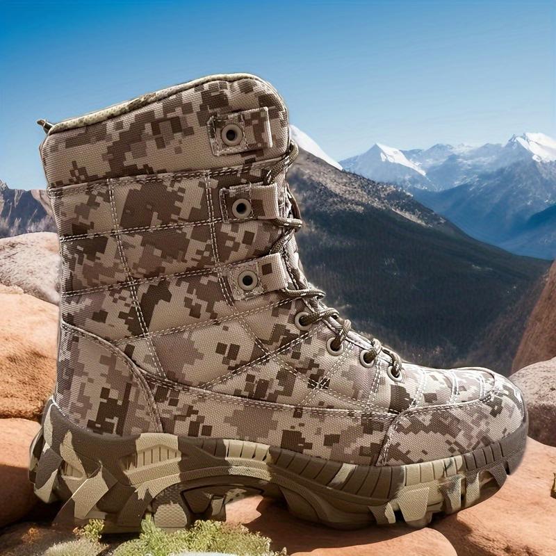 Men's High-Top Camouflage Hiking Boots-Waterproof, Non-Slip, Durable and Comfortable for Outdoor Use | Cross-Season Wear-Resistant Sole, Lace-up