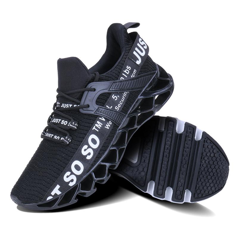 Trendy Knit Type Running Shoes for Men - Blade Type Shoe Sole Sneakers with Shock Absorption Comfy Non Slip Lace Up Shoes for Outdoor Activities