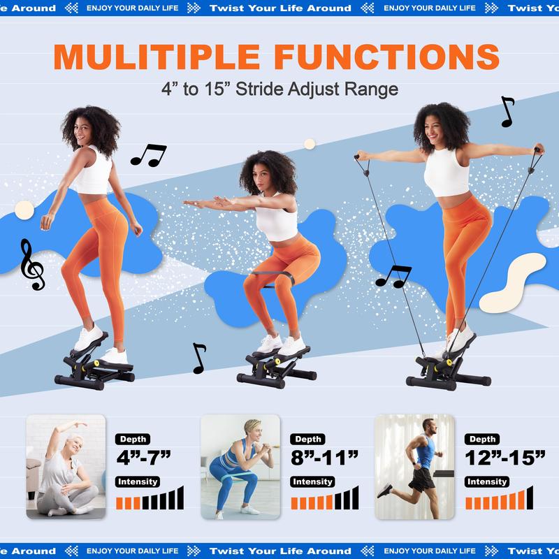 Ziwwvy Steppers for Exercises, Twisting Stepper for butt Lifting with Resistance Bands and 330Lbs Weight for Home and Office Use with LCD Monitor and Dual Hydraulic Fitness System to Sharping waist