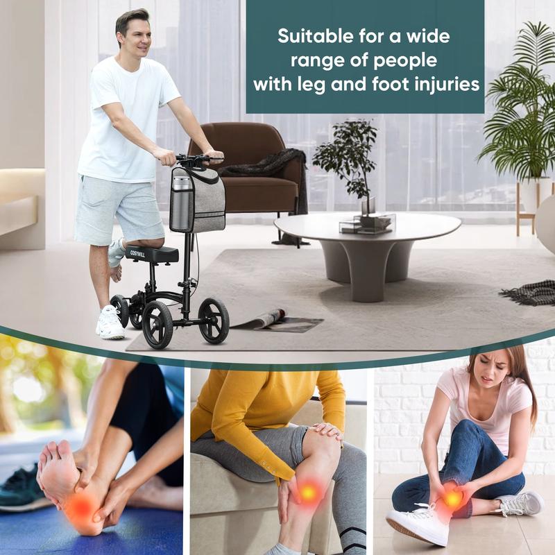 Steerable Knee Scooter,Economy Knee Walker,All Terrain Foldable Medical Scooter for Foot Injuries Crutches Alternative,Black