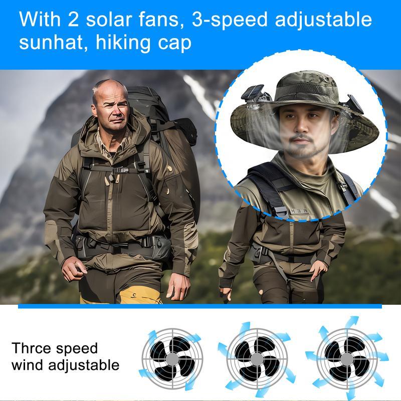 Seasonal Specials - Wide-Brimmed Solar Fan Outdoor Fishing Hat, Solar and USB Charging, Long Battery Life Windy Fan Hat