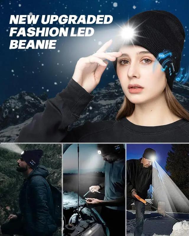 Bluetooth Beanie with LED Headlight and Removable Speakers, USB Rechargeable Knit warm winter Hat balaclava Hat for Music and Calling, sport,outdoor,Unisex Christmas Birthday Gift