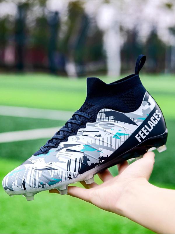 Men's Colorblock Lace Up High Top Football Shoes, Breathable Comfortable Soccer Shoes, Professional Football Cleats, Outdoor Sports Shoes for All Seasons