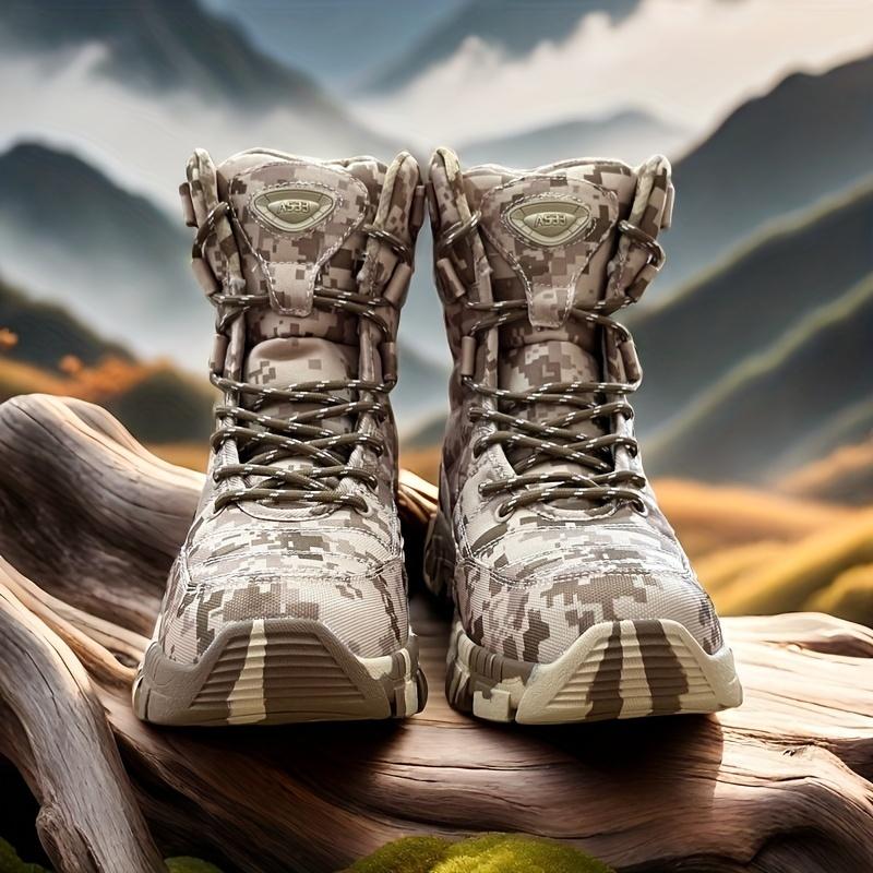 Men's High-Top Camouflage Hiking Boots-Waterproof, Non-Slip, Durable and Comfortable for Outdoor Use | Cross-Season Wear-Resistant Sole, Lace-up