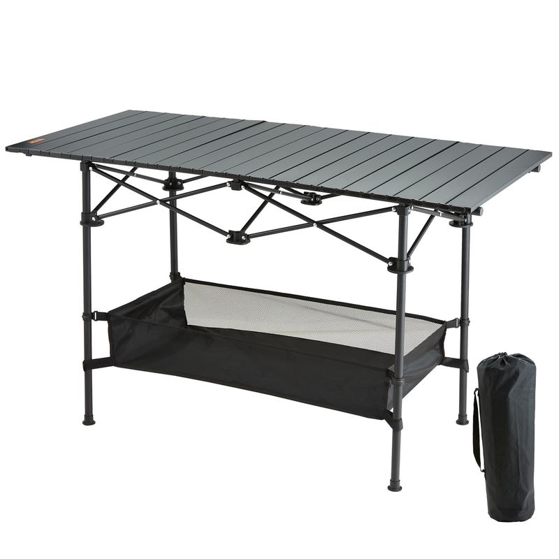 VEVOR Folding Camping Table, Outdoor Portable Side Tables, Lightweight Fold Up Table, Aluminum & Steel Ultra Compact Work Table with Large Storage and Carry Bag, For Beach, Picnic, Travel, 24x16 inch