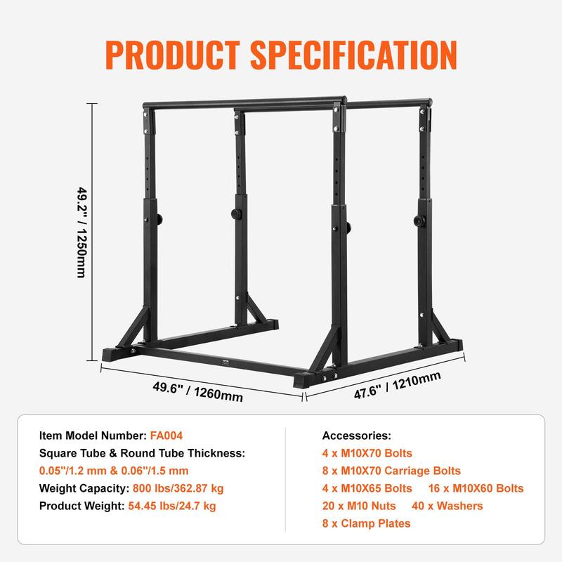 VEVOR Dip Bar, 800 lbs Capacity, Heave Duty Dip Stand Station with Adjustable Height, Fitness Workout Dip Bar Station Stabilizer Parallette Push Up Stand, Parallel Bars for Strength Training Home Gym