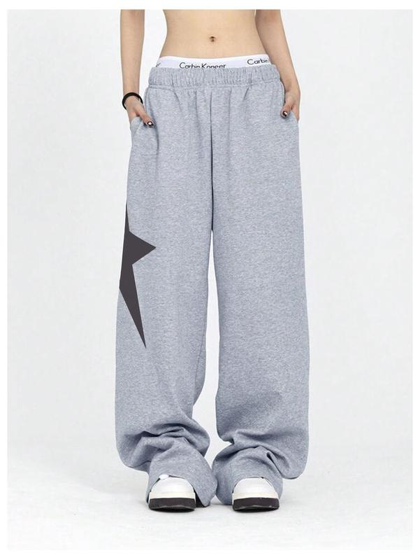 Star Print Streetwear Sweatpants Elastic Waist Loose Wide Leg Joggers Y2k Pants Harajuku Trousers