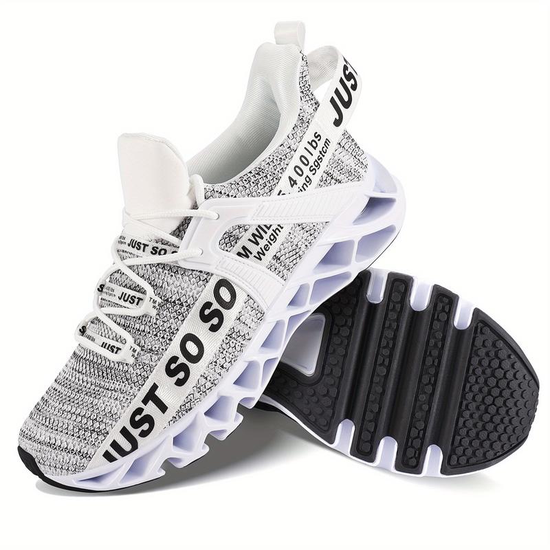 Trendy Knit Type Running Shoes for Men - Blade Type Shoe Sole Sneakers with Shock Absorption Comfy Non Slip Lace Up Shoes for Outdoor Activities