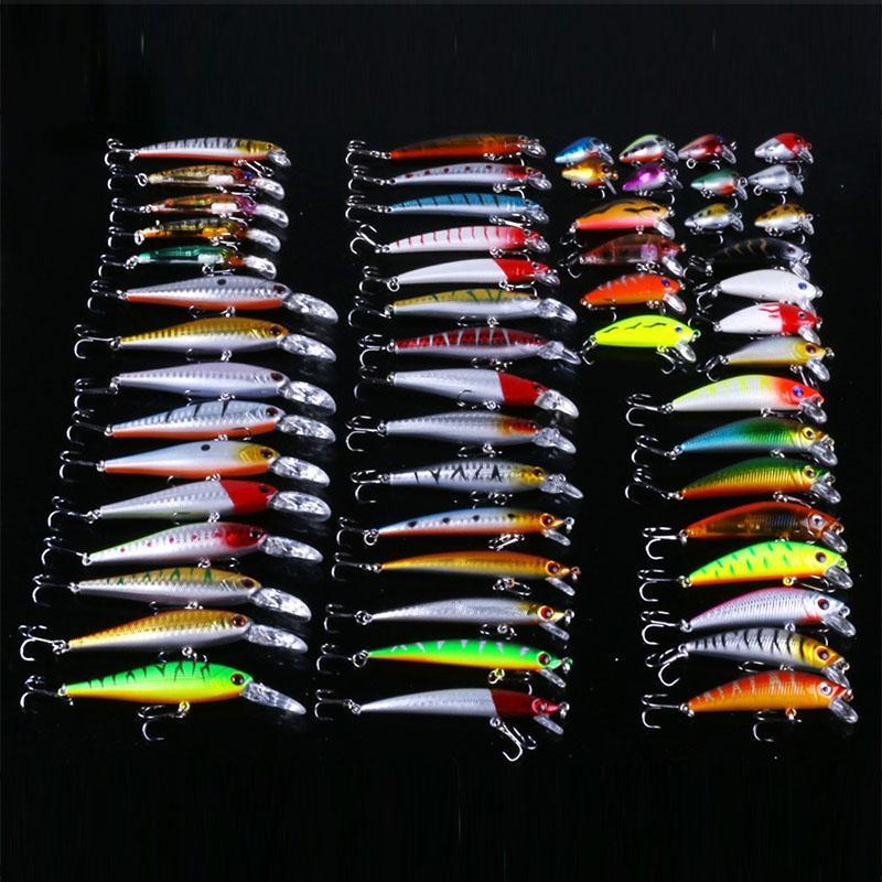 Durable Artificial Fishing Lure, 56pcs set Mixed Color & Shape Fishing Lure with Hook, Durable Mixed Fishing Baits for Outdoor Fishing Christmas Gifts, Fishing Gifts for Men